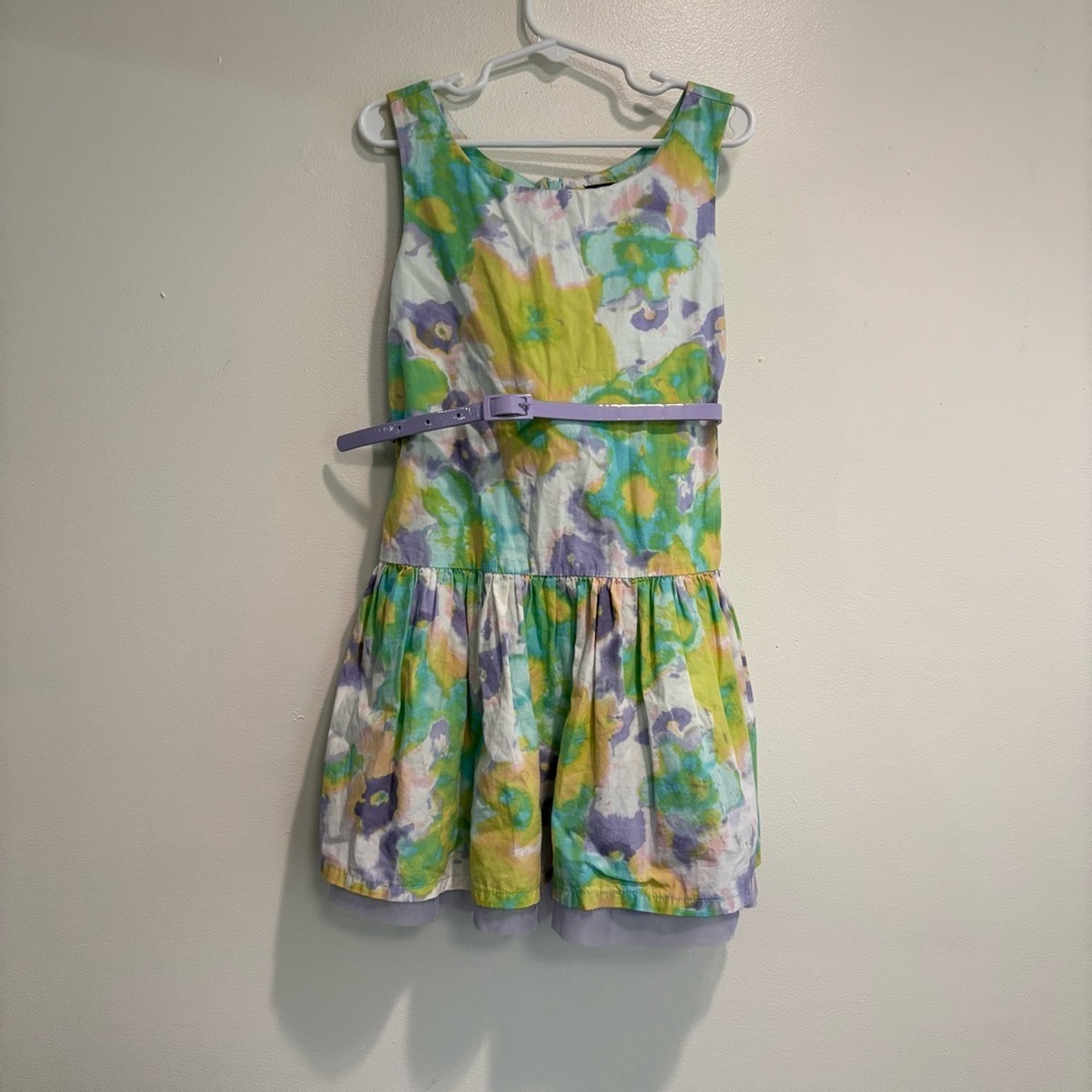 Gap kids floral print girls dress size small 6-7 with belt drop waist